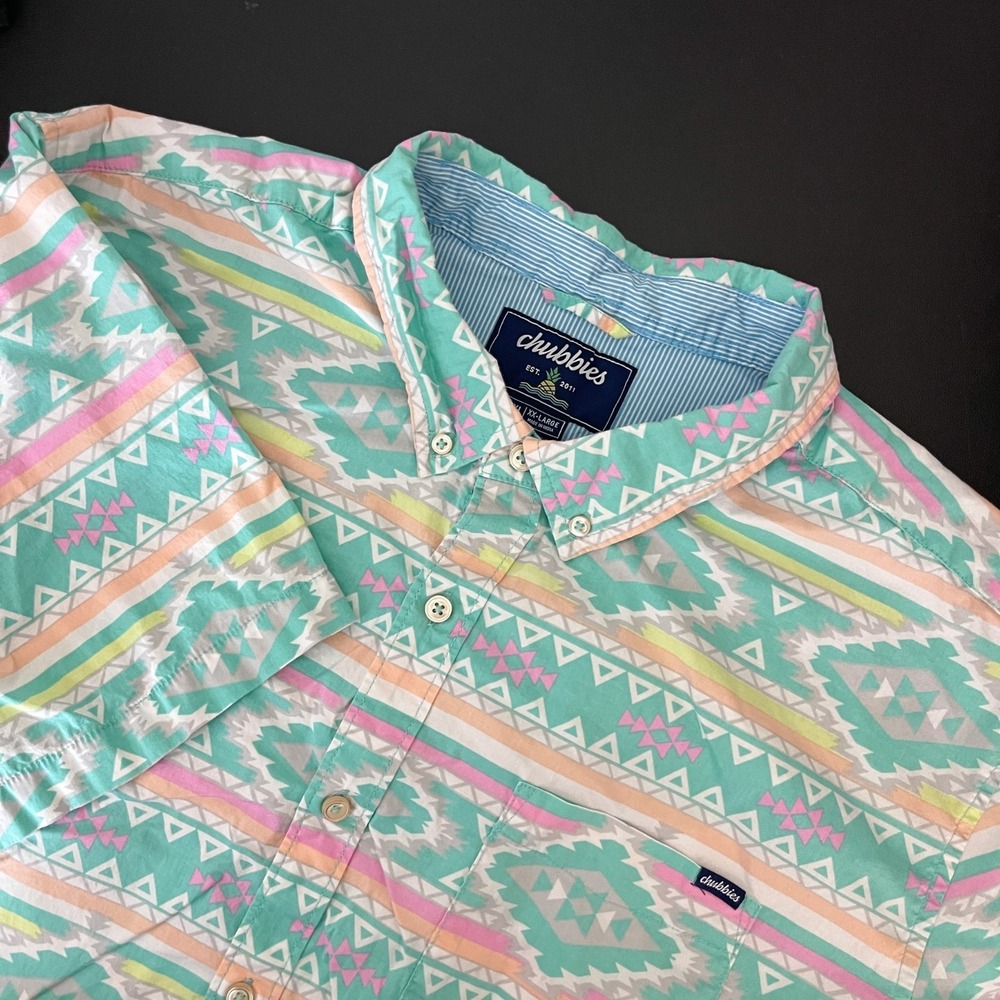 Chubbies En Fuegos‎ Shirt XXL Southwestern Aztec Print Stretch Short Sleeve
